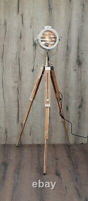 Vintage Wooden Teak Finish Tripod Floor Lamp Home Decor Interior Design