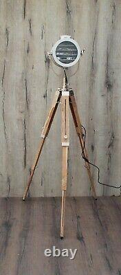 Vintage Wooden Teak Finish Tripod Floor Lamp Home Decor Interior Design