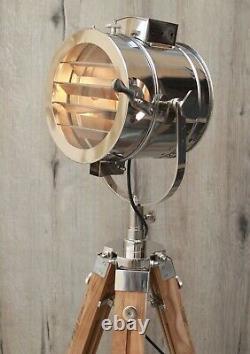 Vintage Wooden Teak Finish Tripod Floor Lamp Home Decor Interior Design