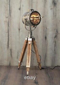 Vintage Wooden Teak Finish Tripod Floor Lamp Home Decor Interior Design