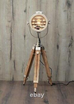 Vintage Wooden Teak Finish Tripod Floor Lamp Home Decor Interior Design