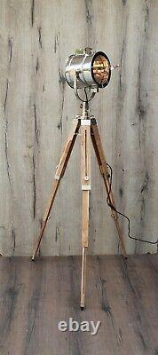 Vintage Wooden Teak Finish Tripod Floor Lamp Home Decor Interior Design