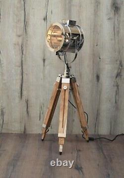 Vintage Wooden Teak Finish Tripod Floor Lamp Home Decor Interior Design