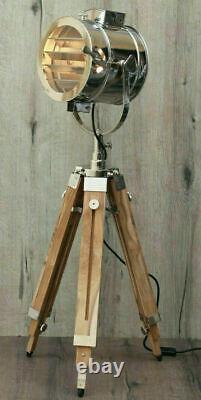 Vintage Wooden Teak Finish Tripod Floor Lamp Home Decor Interior Design Spot