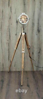 Vintage Wooden Teak Finish Tripod Floor Lamp Home Decor Interior Design Spot