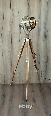 Vintage Wooden Teak Finish Tripod Floor Lamp Home Decor Interior Design Spot