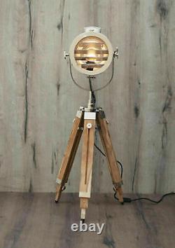 Vintage Wooden Teak Finish Tripod Floor Lamp Home Decor Interior Design Spot