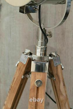 Vintage Wooden Teak Finish Tripod Floor Lamp Home Decor Interior Design Spot