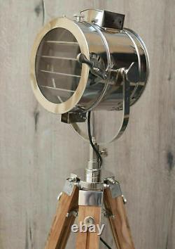 Vintage Wooden Teak Finish Tripod Floor Lamp Home Decor Interior Design Spot