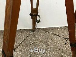 Vintage Wooden Tripod Camera Theodolite Survey Stand Tripod Max Height 130 CM