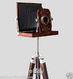 Vintage Wooden Tripod Film Camera Folding Old Antique Stand Floor Decorative