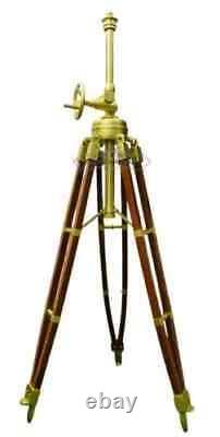 Vintage Wooden Tripod Floor Lamp Stand Adjustable Brass Finish Floor Lamp Tripod
