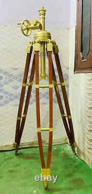 Vintage Wooden Tripod Floor Lamp Stand Adjustable Brass Finish Floor Lamp Tripod