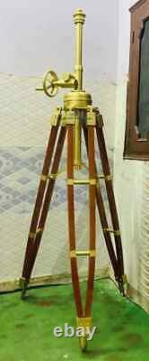 Vintage Wooden Tripod Floor Lamp Stand Adjustable Brass Finish Floor Lamp Tripod