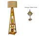 Vintage Wooden Tripod Floor Lamp With Brass Table Clock, Home Decor & Gift Item