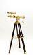 Vintage Wooden Tripod Stand Brass Telescope Navy Adjustable Brass Telescope