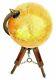 Vintage World Map Table Tripod Globe Vintage Brass Ornament With Wooden Stand