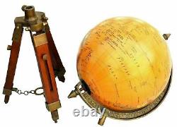 Vintage World Map Table Tripod Globe Vintage Brass Ornament With Wooden Stand