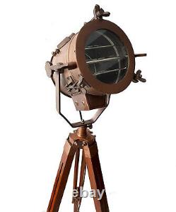Vintage and Industrial Tripod Floor Lamp, Spotlight Nautical Searchlight w Stand
