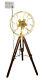 Vintage Brass Fan Light On Wooden Tripod Nautical 52 Floor Lamp Victorian Style
