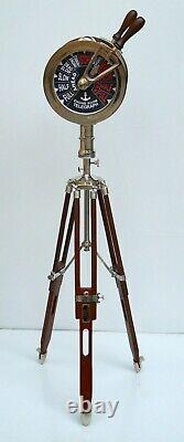 Vintage brass telegraph navy ship engine room with floor wooden tripod stand