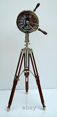 Vintage brass telegraph navy ship engine room with floor wooden tripod stand