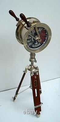 Vintage brass telegraph navy ship engine room with floor wooden tripod stand