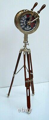 Vintage brass telegraph navy ship engine room with floor wooden tripod stand