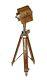 Vintage Hollywood Nautical Wooden Spotlight Lamp With Brown Wooden Tripod Gift