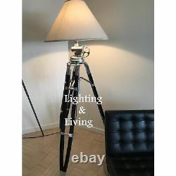 Vintage lighting tripod big floor lamp wooden black stand retro shade lamp stand