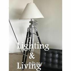 Vintage lighting tripod big floor lamp wooden black stand retro shade lamp stand