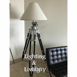 Vintage lighting tripod big floor lamp wooden black stand retro shade lamp stand