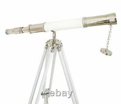 Vintage nautical Marine navy brass 27 telescope with wooden tripod stand Decor