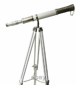 Vintage nautical Marine navy brass 27 telescope with wooden tripod stand Decor