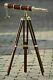Vintage Single Barrel Brass Telescope Nautical Decor With Wooden Tripod Stand