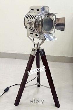 Vintage style spotlight Brown Wooden tripod stand with Hollywood table light