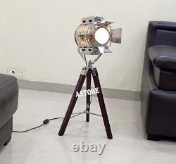 Vintage style spotlight Brown Wooden tripod stand with Hollywood table light