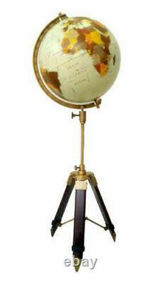 Vintage style world globe with wooden tripod stand home/office room corner decor