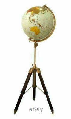Vintage style world globe with wooden tripod stand home/office room corner decor