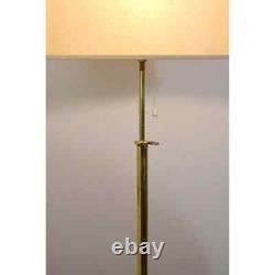 Vintage tripod floor lamp with shelf, wood and brass home decor