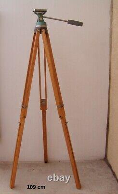 Vintage wooden extendable tripod for camera with pan&tilt head