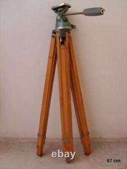 Vintage wooden extendable tripod for camera with pan&tilt head