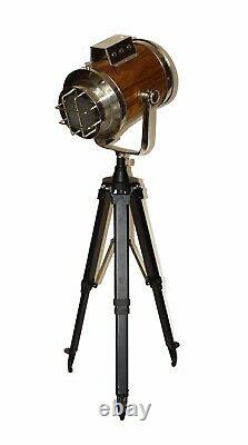 Vintage wooden floor lamp search light modern Industrial with black tripod stand