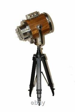 Vintage wooden floor lamp search light modern Industrial with black tripod stand