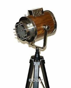 Vintage wooden floor lamp search light modern Industrial with black tripod stand