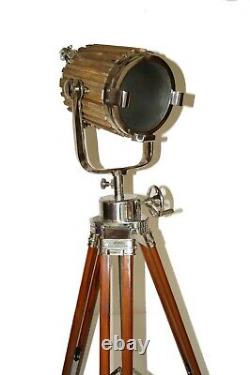 Vintage wooden spotlight nautical floor lamp searchlight with wooden tripod gift
