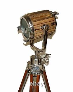 Vintage wooden spotlight nautical floor lamp searchlight with wooden tripod gift