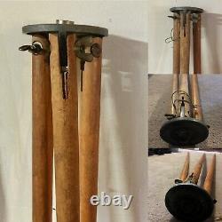 Vintage wooden surveyor tripod metal feet stakes transit décor rustic repurpose
