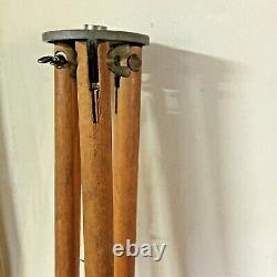 Vintage wooden surveyor tripod metal feet stakes transit décor rustic repurpose