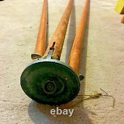 Vintage wooden surveyor tripod metal feet stakes transit décor rustic repurpose